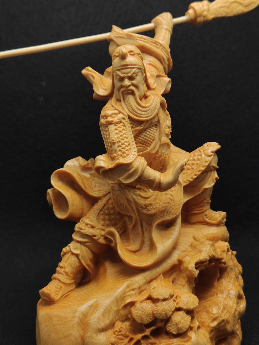 関羽像 精密彫刻 極上品 仏師で仕上げ品 武財神 三国志 【極上の木彫