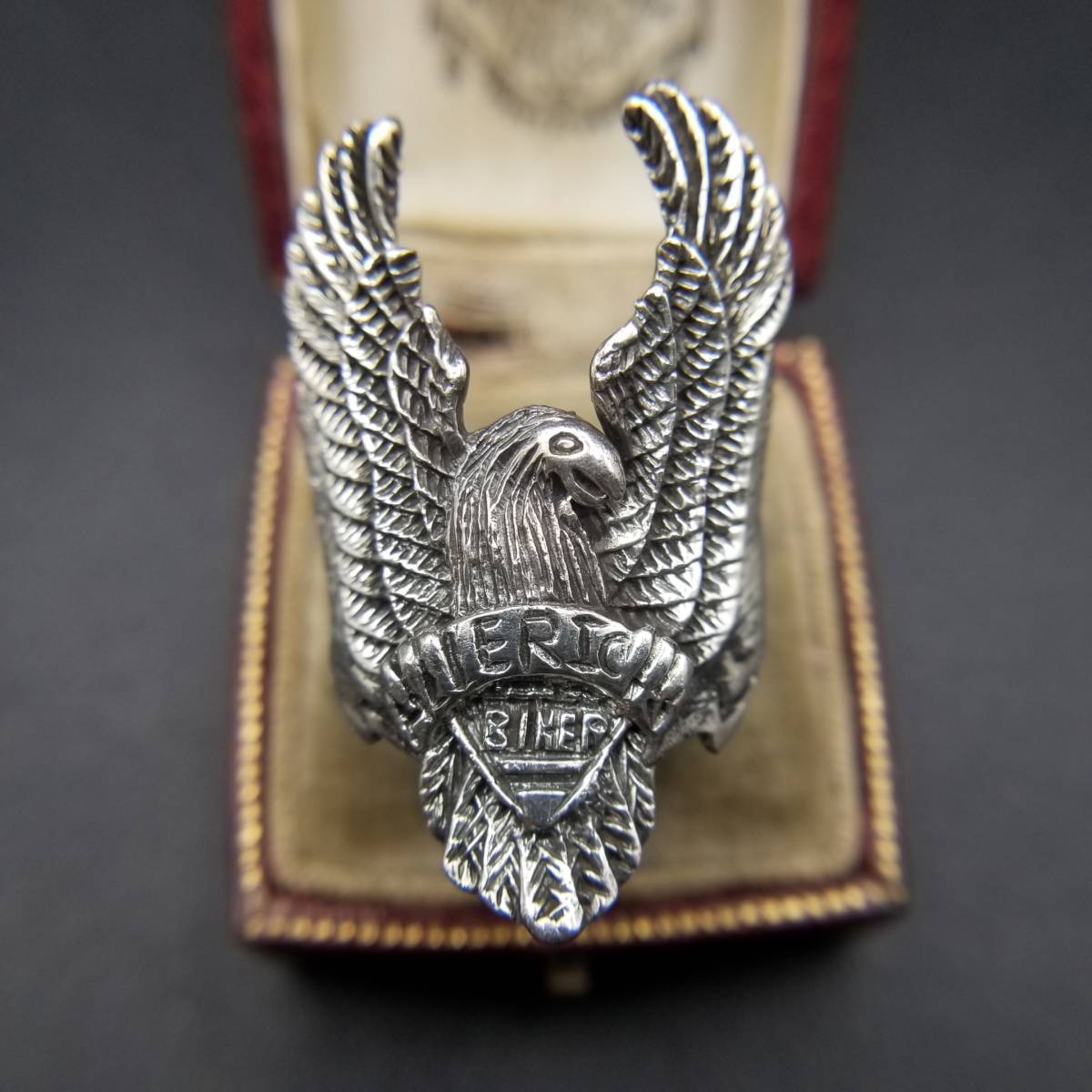 AMERICAN BIKER 鷲 鳥 モチーフ 立体 彫刻 925 シルバー ビンテージ リング 16g 銀 指輪 イーグル 3D EAGLE バイカー ロック Y9-I①