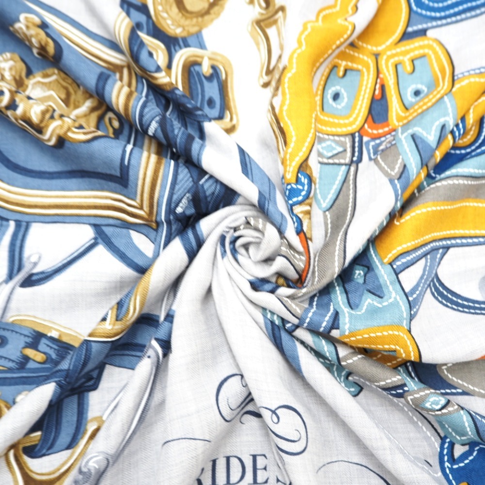 HERMES/エルメス カレ140 カレジェアン BRIDES DE GALA 式典用馬勒 シルク スカーフ ブルー ユニセックス ブランド