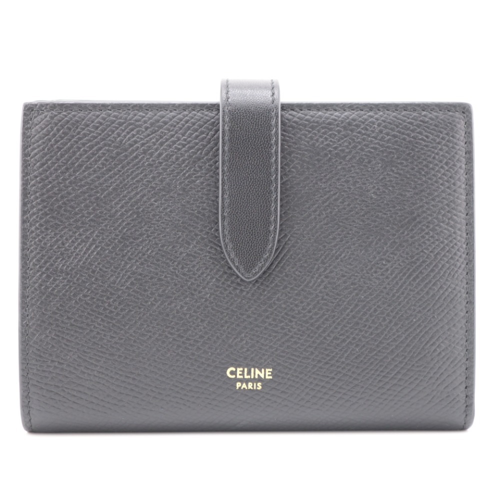 CELINE/セリーヌ ミディアムストラップ 新型 レザー 二つ折り財布 ブラック レディース ブランド