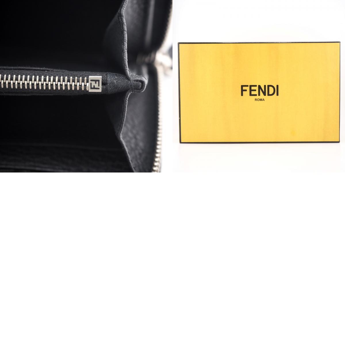 極美品 FENDI フェンディ 長財布 ロゴ ズッカ柄 ブラック ラウンドジップ-