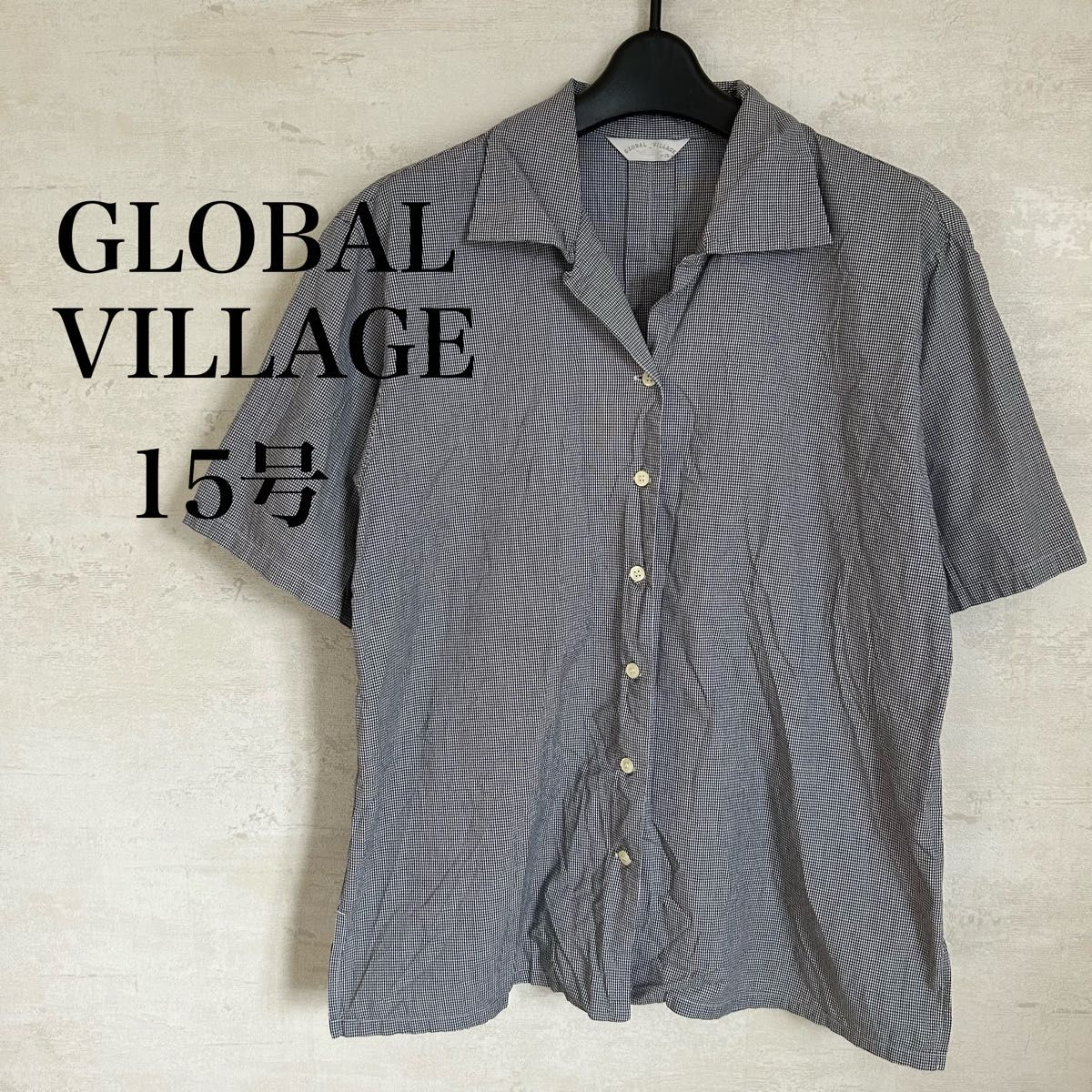 グローバルビレッジ★半袖ギンガムチェックシャツ15号大きいサイズ