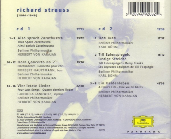 2CD Richard Strauss: Also Sprach Zarathustra Ein Heldenleben Four Last Songs - Karajan,Bohm_画像2