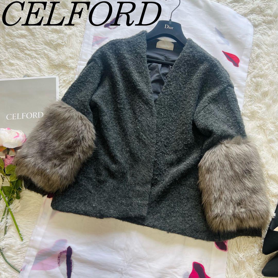 Yahoo!オークション - 【良品】CELFORD ファー袖ニットカーディガン