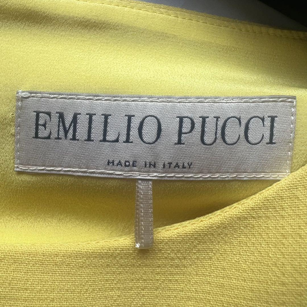 【美品】EMILIO PUCCI フリルワンピース イエロー 半袖 膝丈 エミリオプッチ 黄色 ハーフスリーブ