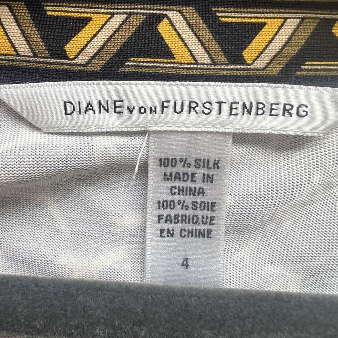 【良品】DIANEvonFURSTENBERG シルクラップワンピース 総柄 4 ダイアンフォンファステンバーグ L DVF 黒 ブラック カシュクール Vネック_画像8