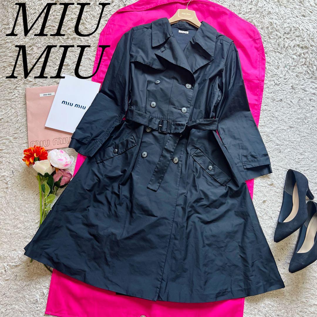 激安 ブラック ロングトレンチコート MIU 【美品】MIU 44 スプリング