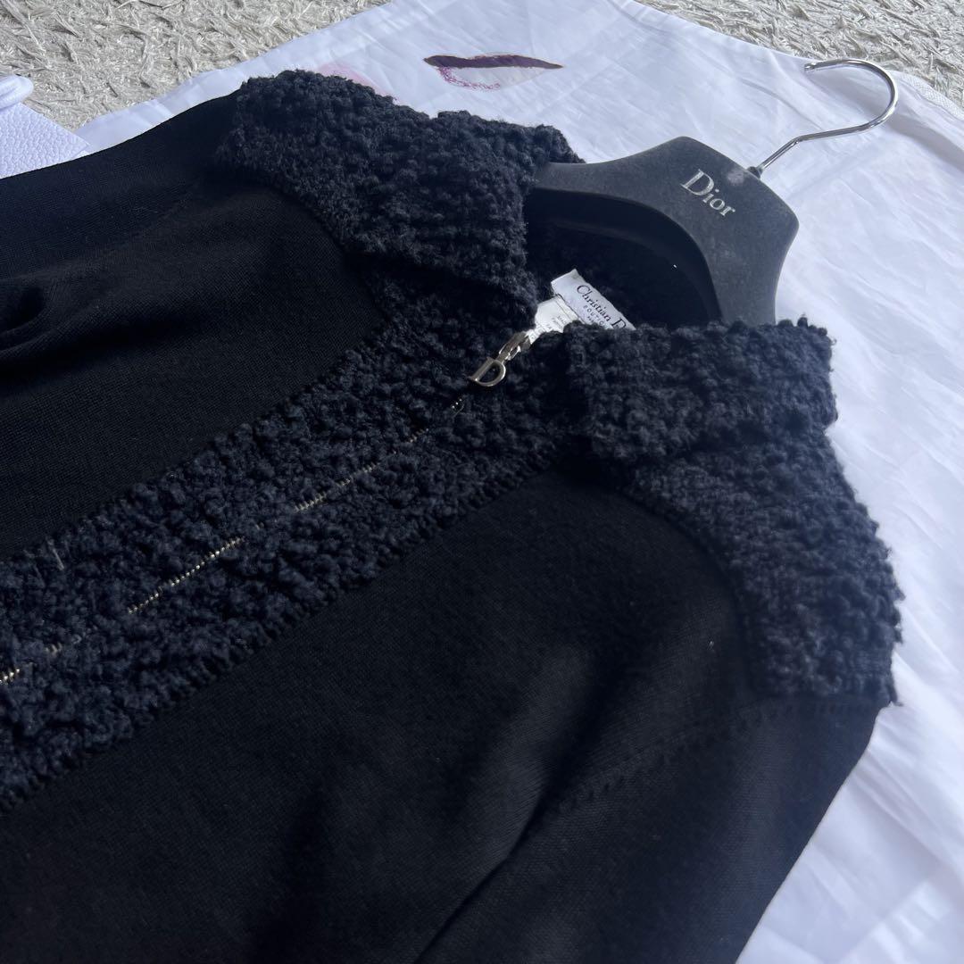 【良品】Christian Dior ジャケット ボア ブラック 襟 ジップ クリスチャンディオール
