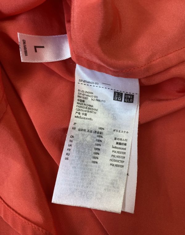 e230★ UNIQLO ユニクロ クリア オレンジ ノースリーブ とろみ シャツ ブラウス 襟付き レディース トップス 大きめサイズL_画像5