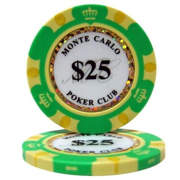 25枚セット $25 ポーカーチップ モンテカルロ カジノ コイン クレイ プラスチック ゴルフ ボール マーカーグリーンマーカー ギャンブル_画像1