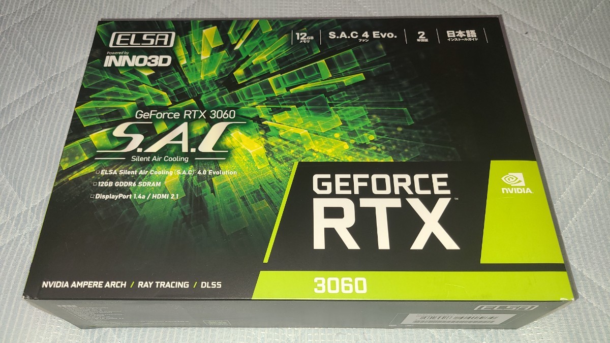 ★ELSA GeForce RTX 3060 S.A.C /L（GD3060-12GERSH）使用約半年・保証残2023年11月末まで有！_画像1