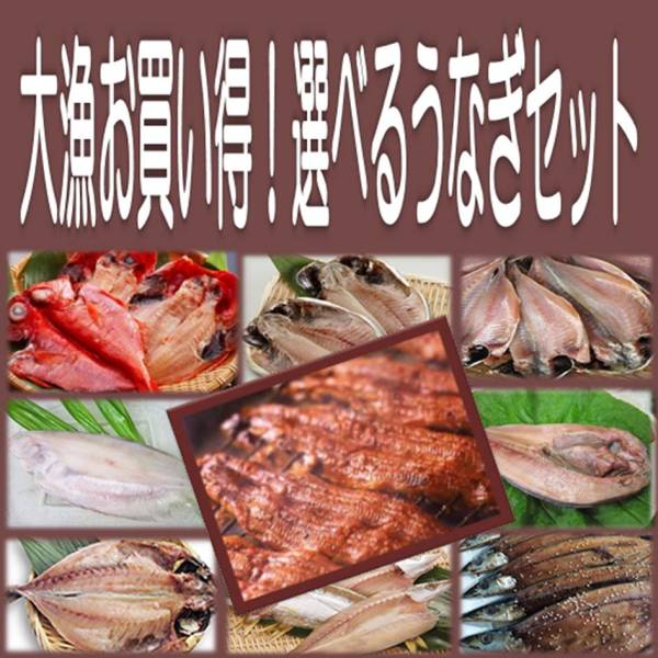 2《送料無料》うなぎ蒲焼５尾＋選べる干物６品セット 金目鯛 沼津産鯵 ホッケ カマス えぼ鯛 大サバ 対馬鯵 秋刀魚 平サバ 鰯より選択_画像1