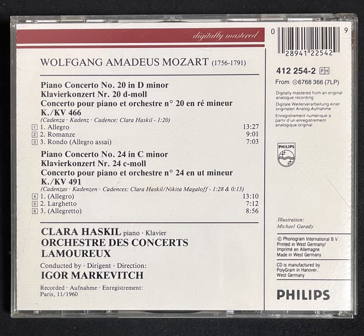 CD 西独盤 ハスキル モーツァルト ピアノ協奏曲第20番、第24番 W.GERMANY BY POLYGRAMの画像2