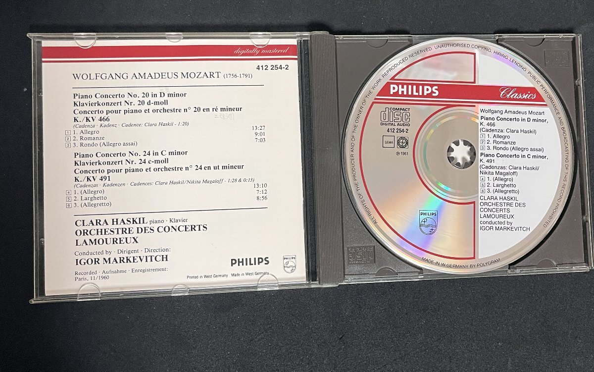 CD 西独盤 ハスキル モーツァルト ピアノ協奏曲第20番、第24番 W.GERMANY BY POLYGRAMの画像5