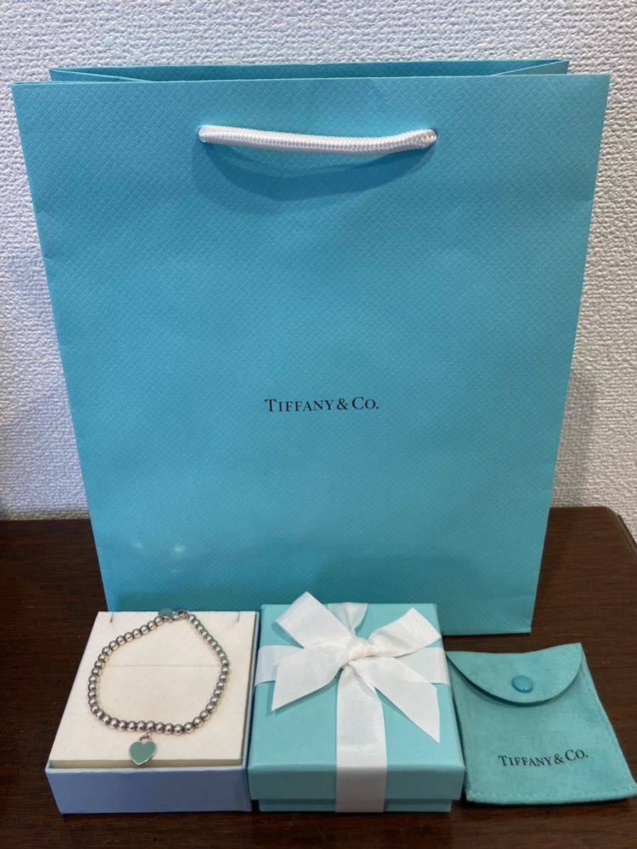 ☆新品 正規品 ティファニー tiffany&co. ブレスレット ビーズ ハート タグ ブルー シルバー 箱 巾着 紙袋 リボン ティファニーアンドコー_画像2