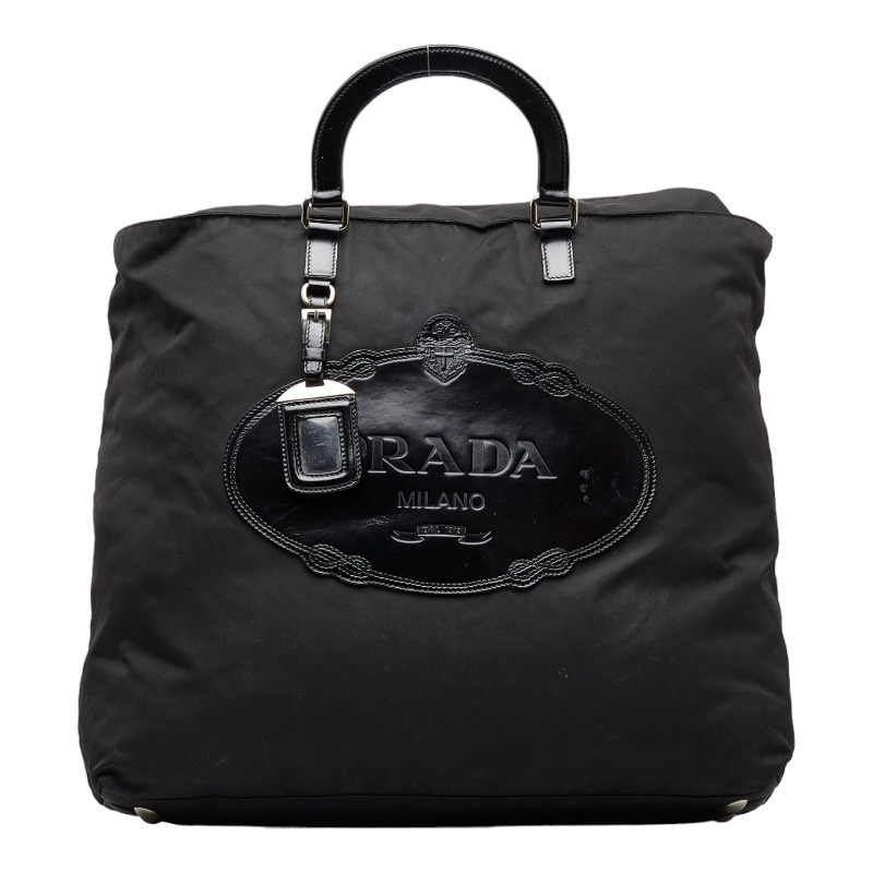 プラダ ロゴ型押し ハンドバッグ ショルダーバッグ 2WAY ブラック ナイロン レザー レディース PRADA 【中古】_画像2