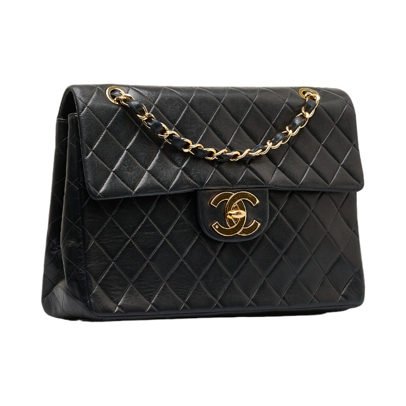 シャネル デカマトラッセ ココマーク シングルフラップ チェーン ショルダーバッグ ブラック ラムスキン レディース CHANEL 【中古】_画像2