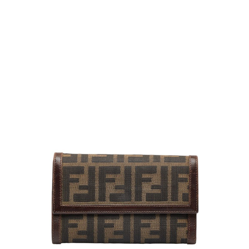 フェンディ ズッカ 三つ折り財布 30858 ブラウン ブラック キャンバス レザー レディース FENDI 【中古】