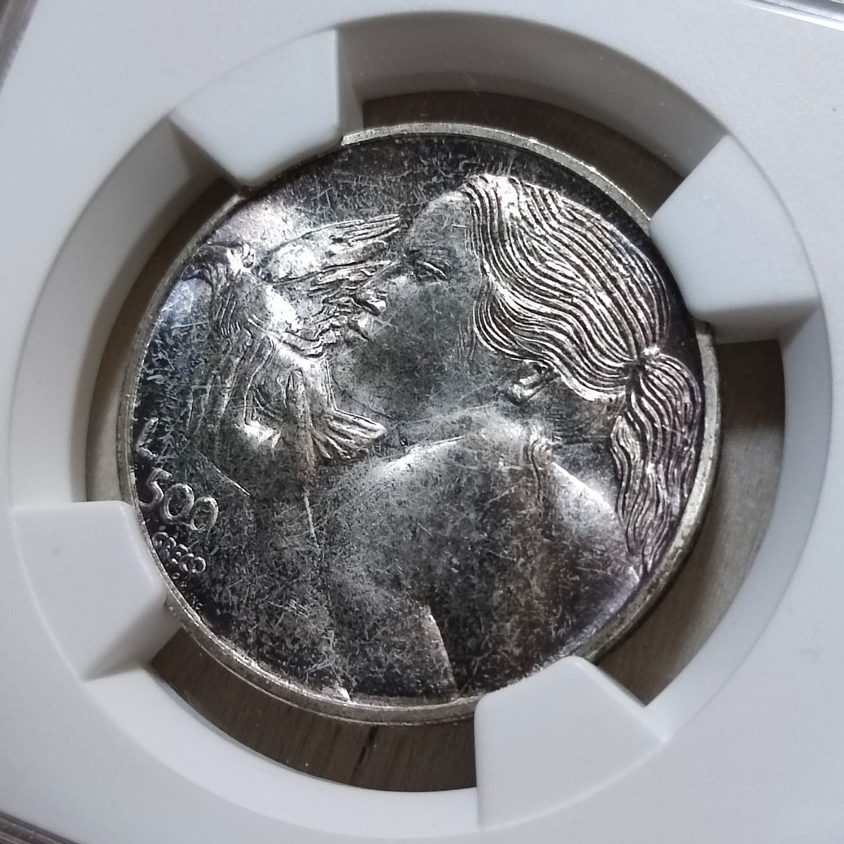 準最高鑑定 NGC MS66 サンマリノ 1973 500リレ 銀貨 鳩を抱く少女