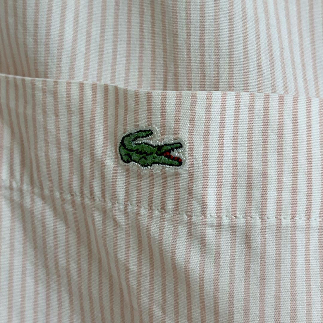 LACOSTE ラコステ 長袖BDシャツ 長袖シャツ ボタンダウン ストライプ サーモンピンク L ワンポイントロゴ HTK1514_画像4