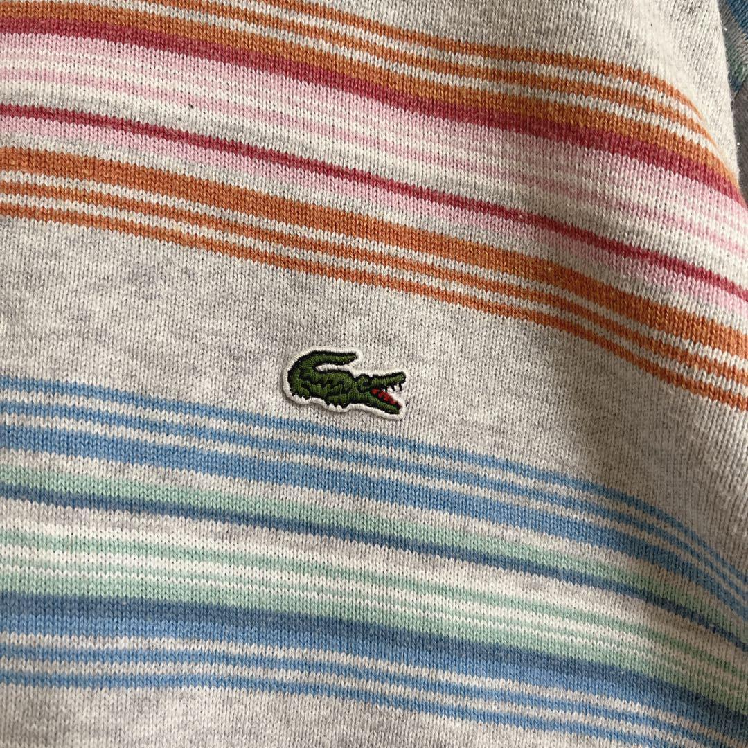 LACOSTE ラコステ コットンニット セーター L 綿100 マルチボーダー ワンポイントロゴ US古着 HTK1896_画像5