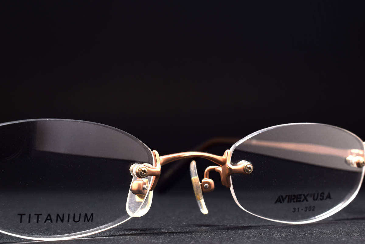  dead stock AVIREX U.S.A. 31-302 47-20 two-point original titanium made glasses sunglasses frame made in Japan Vintage bronze 