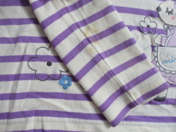 BF217【Knit Planner・ケーピー】ボーダー　刺繍　長袖　Ｔシャツ　訳有　女児　淡薄茶・淡紫　100_汚れです