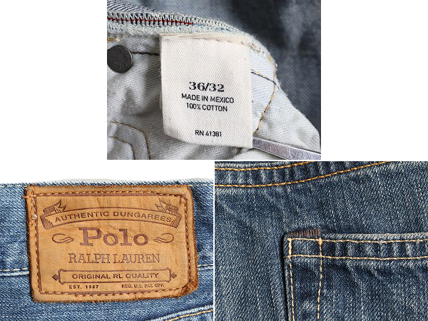  Vintage обработка Polo Ralph Lauren cell bichi распорка Denim брюки мужской 36 32 / б/у одежда POLO джинсы ji- хлеб красный уголок повреждение 