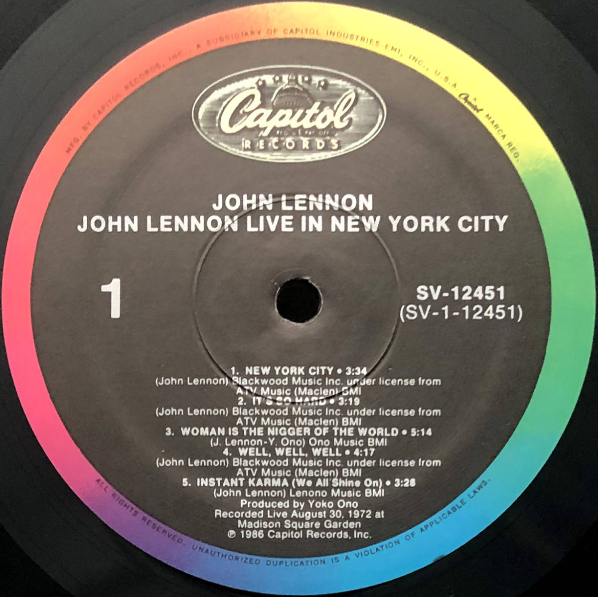★良盤 US ORIG PROMO LP★JOHN LENNON/Live In New York City 1986年 初回エンボスジャケ インナー付 1972年「ONE TO ONE CONCERT」ライヴ_画像4