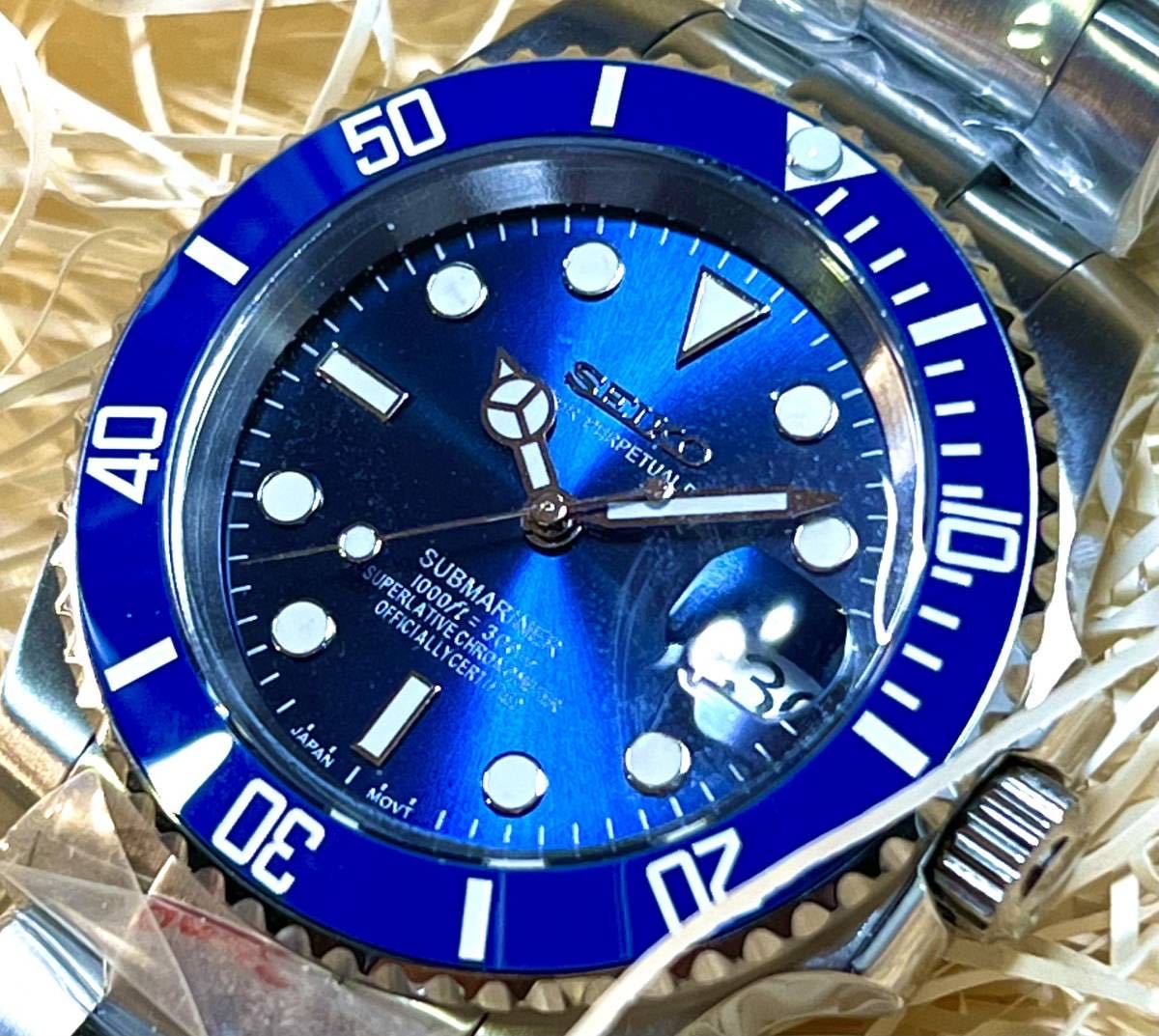 SEIKO MOD /カスタム / NH35搭載 /SUBMARINERオマージュ /ブルーサブ