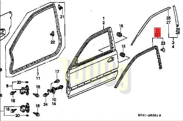 【ホンダ純正新品】HONDA 未使用品 ★超希少品★ シビック EK9 ドア 左右セット サブシール ウェザーストリップ ３ドア用 EK2 EK3 EK4 EK9_画像1