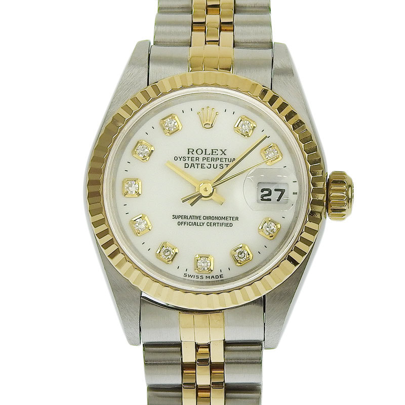 ロレックス ROLEX デイトジャスト レディース 自動巻き 腕時計 SS/YG 10Pダイヤ ホワイト文字盤 A番 1999年 79173G 中古 新入荷 RO0264