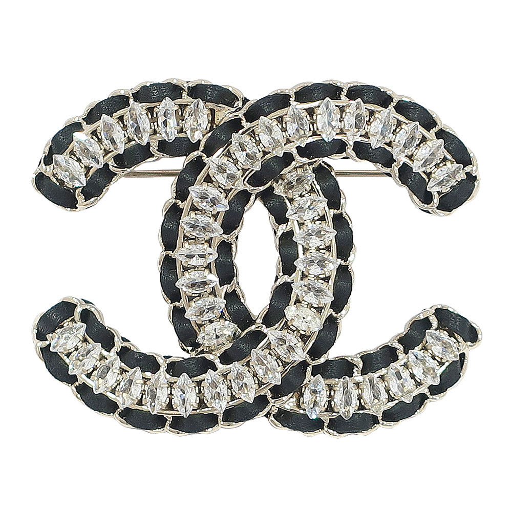 正規 CCマーク ブローチ CHANEL 【栄】シャネル ラインストーン/レザー