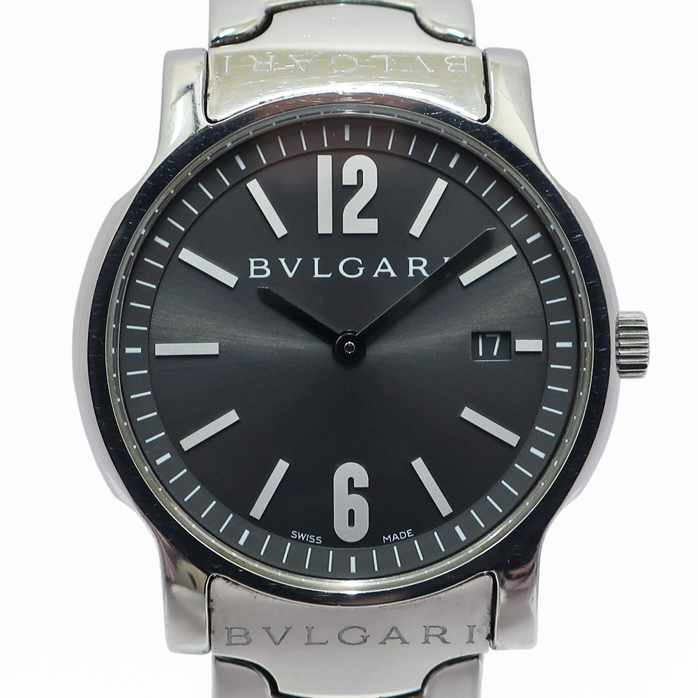 【栄】電池交換済 BVLGARI ブルガリ ソロテンポ ST35S SS グレー クォーツ メンズ 腕時計 男