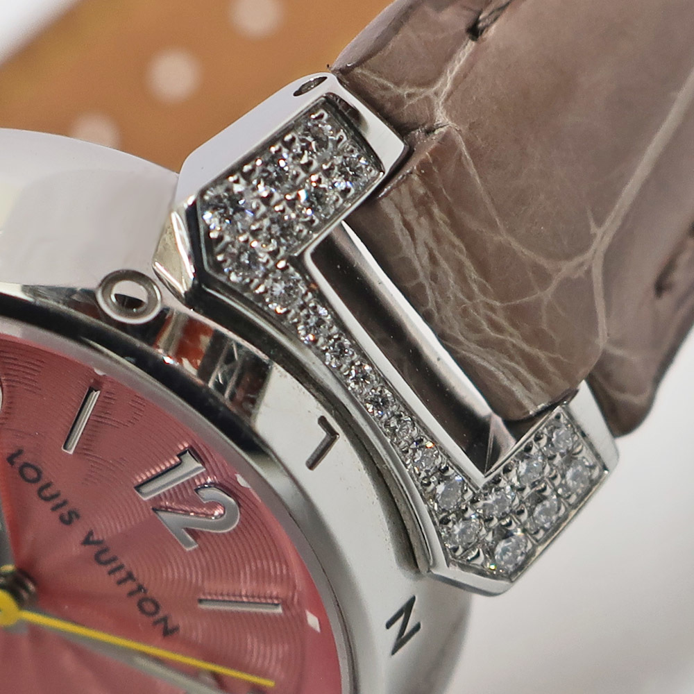 【栄】電池交換済み ルイヴィトン タンブール Q121E ピンク SS レザー ダイヤモンド クォーツ レディース 腕時計 女の画像5