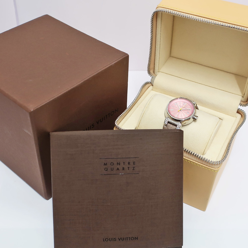 【栄】電池交換済み ルイヴィトン タンブール Q121E ピンク SS レザー ダイヤモンド クォーツ レディース 腕時計 女の画像10
