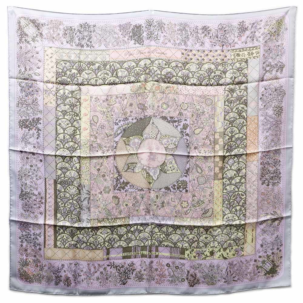 【栄】エルメス カレ90 Pique Fleuri de Provence プロヴァンスの花刺繍 スカーフ パープル 小物 その他