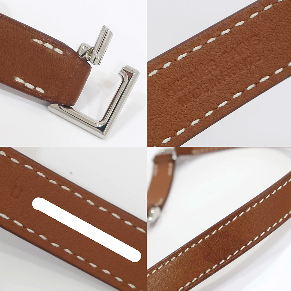 【栄】エルメス HERMES ブレスレット カムデン 二重仕様 約16.5cm レザー ゴールド/SV金具 U刻印 約45.3g 女性 袋 箱_画像7