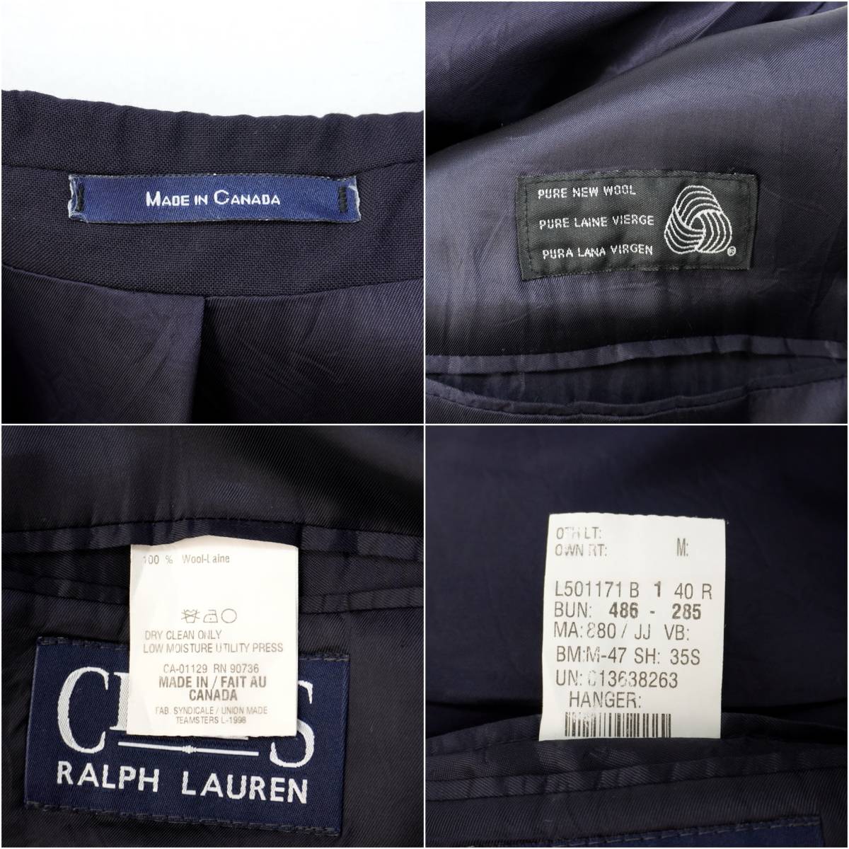 CHAPS RALPH LAUREN Tailored Jacket 1990s 40R 304034 チャップス ラルフローレン テーラードジャケット 紺ブレ 1990年代 カナダ製_画像10