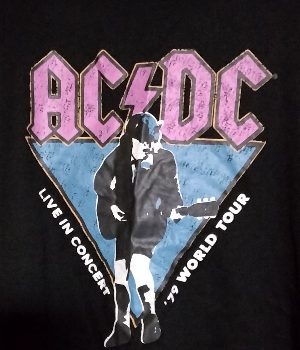 AC/DC LIVE IN CONCERT ’79 WORLD TOUR プリントTシャツ 黒 バンドTシャツ ロックTシャツ_画像3