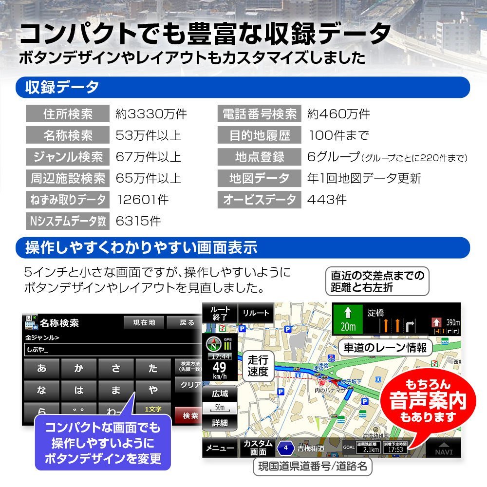 MAXWIN ポータブルナビ 5インチ ワンセグ 23年最新地図 コンパクトサイズ マルチメディア再生 12/24V対応 NV-A012A_画像6