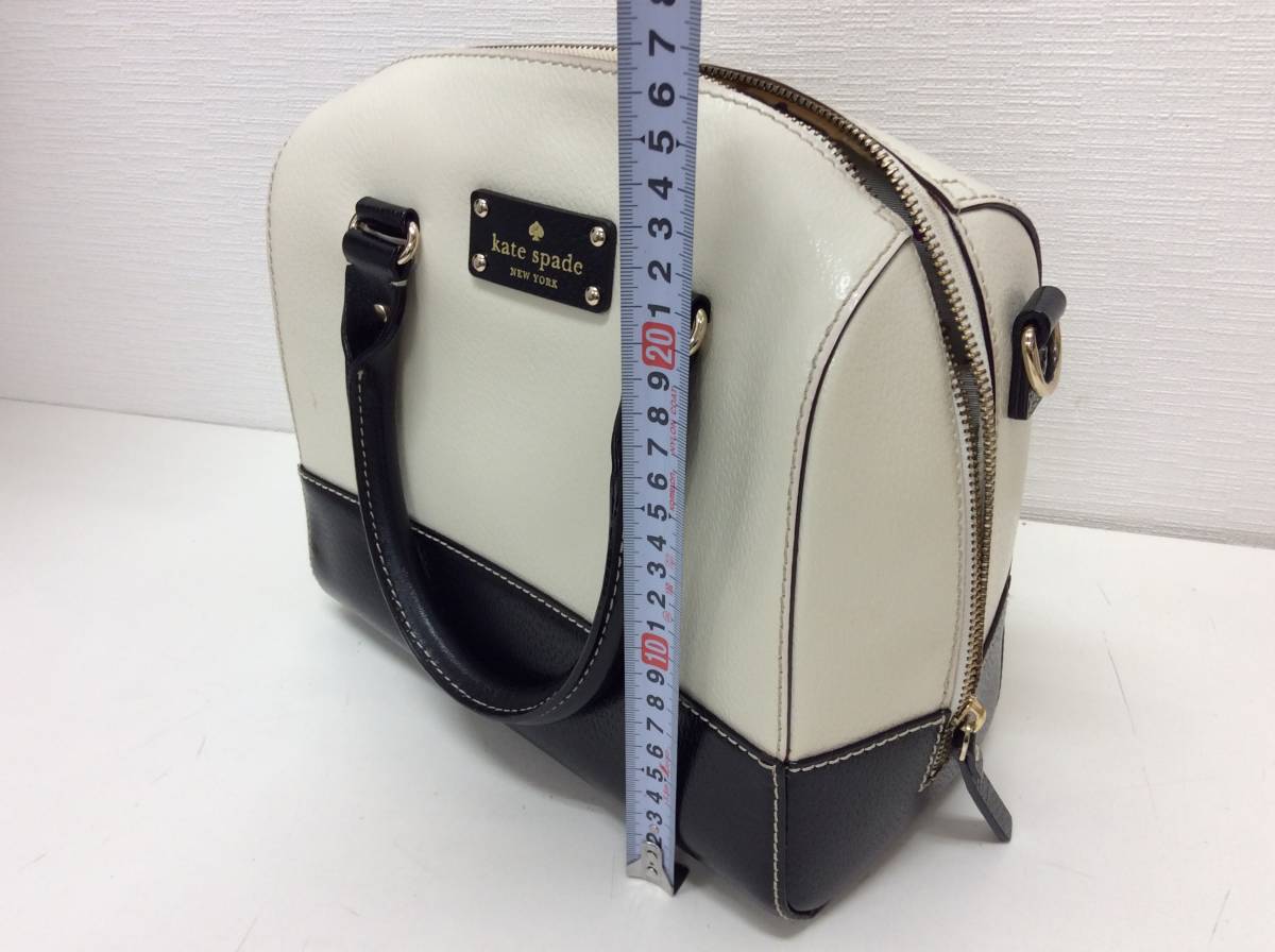 ■9361　Kate Spade ケイトスペード 2way ショルダーバッグ ハンドバッグ 黒 白 ドット柄 レザー ホワイト ブラック ブランド_画像9