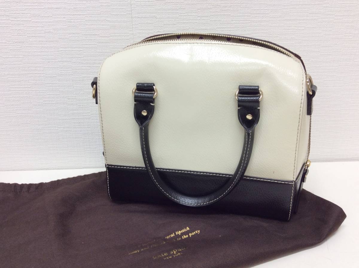 ■9361　Kate Spade ケイトスペード 2way ショルダーバッグ ハンドバッグ 黒 白 ドット柄 レザー ホワイト ブラック ブランド_画像1