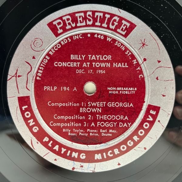 Rare!! 10'' 原盤 FLAT 手書きRVG 耳 USオリジナル BILLY TAYLOR TRIO In Concert At Town Hall (Prestige 194) w/ Earl May, Percy Brice_画像3