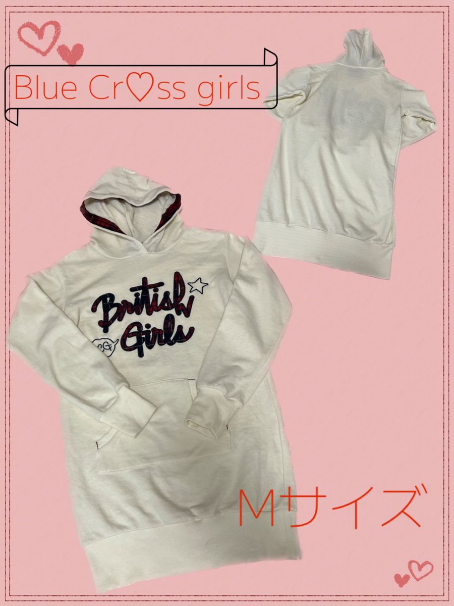 【blue cross girls】ホワイト フード付きパーカー Mサイズ 