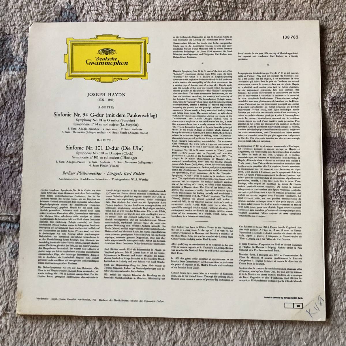 LP-Sep / 独 DG / Richter・Berliner Philharmoniker / J.HAYDN_Sinfonie Nr.94 G-dur 「Surprise」、Nr.101　D-dur「Die Uhr」_画像2