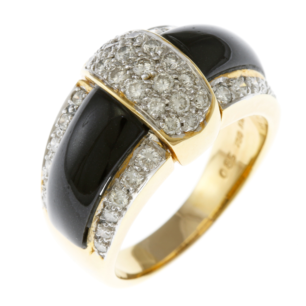 リング・指輪 17号 18金 K18イエローゴールド オニキス ダイヤモンド 0.85ct 美品