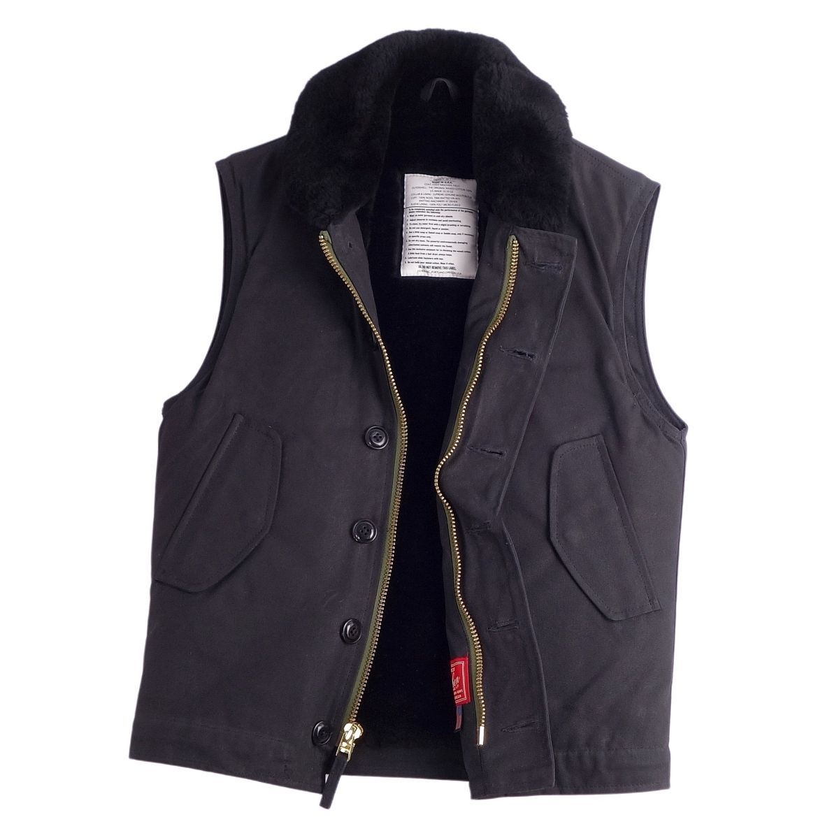 美品 ディーエン DEHEN ベスト N-1 VEST ムートンファー ドライワックスコットン アウター メンズ XS ブラック cg03mr-rm10f02680_画像2