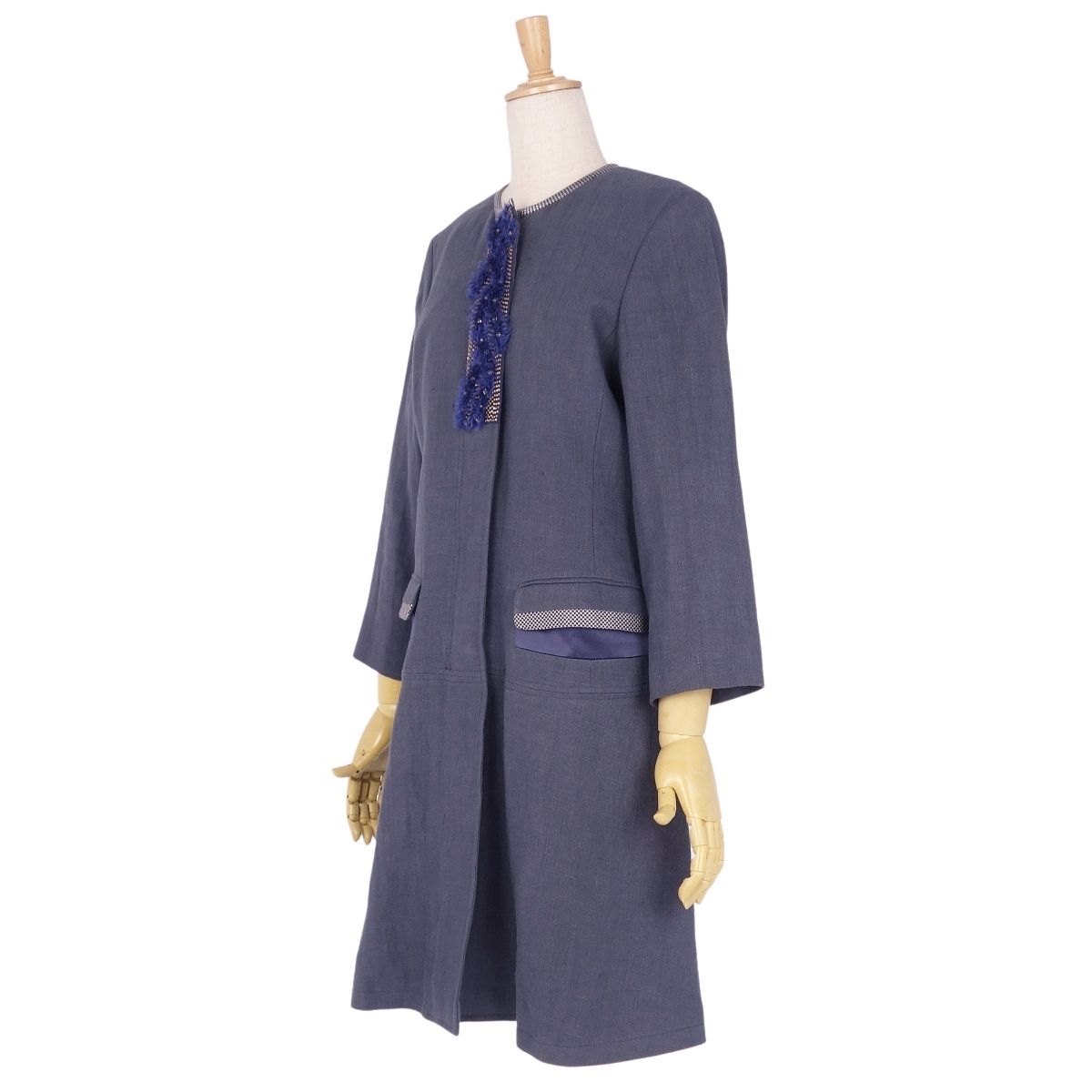 прекрасный товар Etro ETRO пальто linen шелк no color стразы подкладка общий рисунок женский внешний 40(M соответствует ) темно-синий cg02dd-rm11c13744