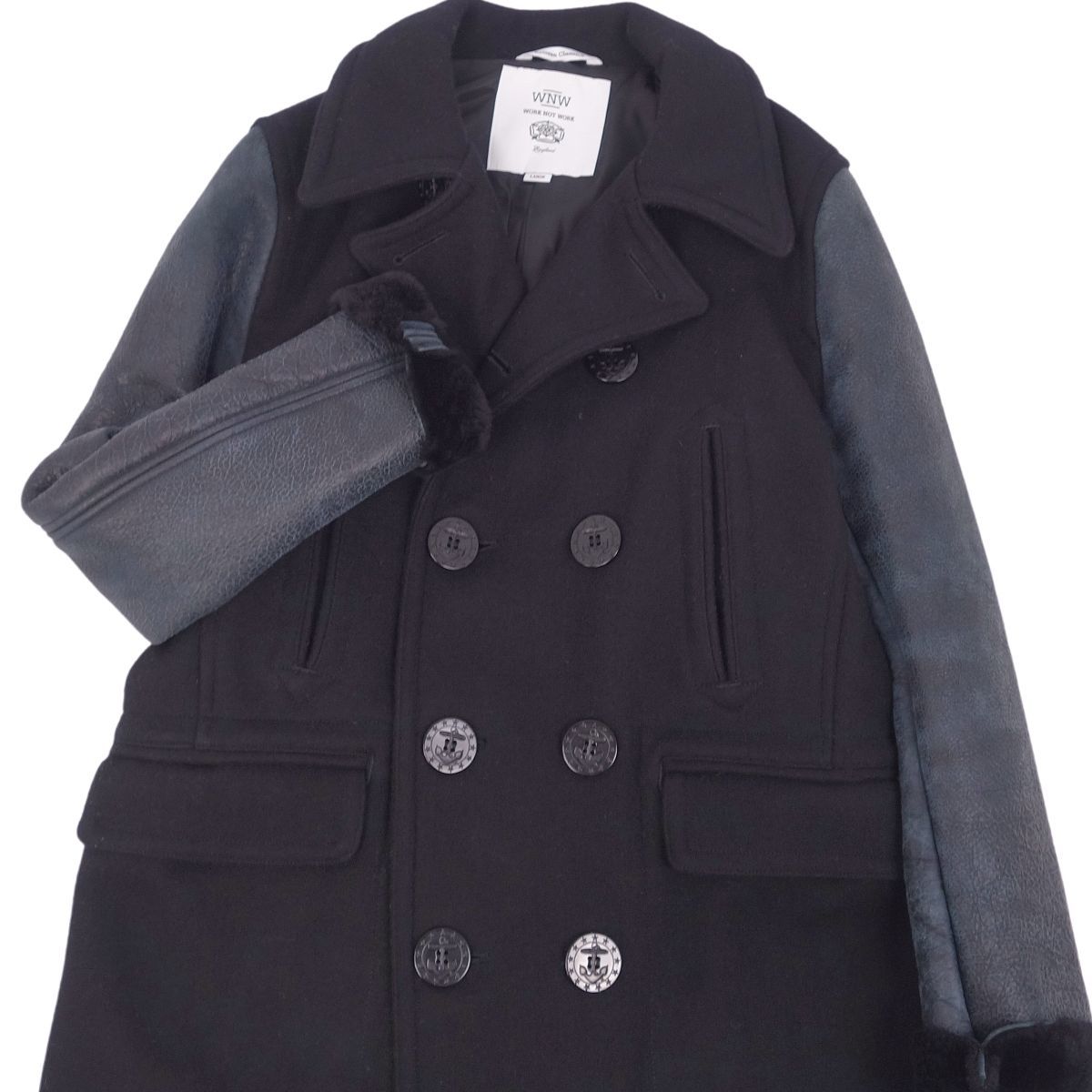  Work knot Work WORK NOT WORK coat wool melt n sleeve mouton pea coat men's outer L navy ch09dt-rm18c11869